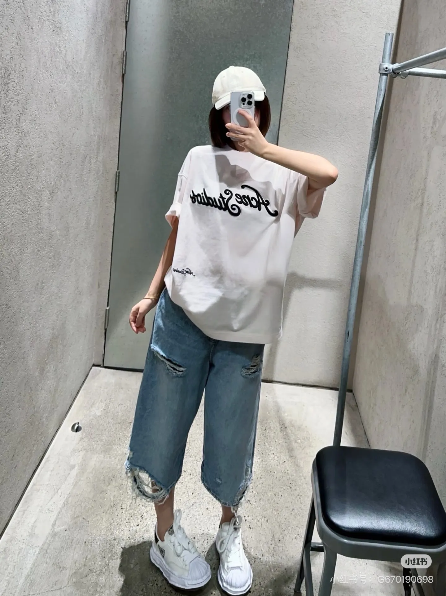 Acne ripped washed denim shorts upper body picture